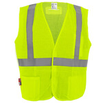 Class 2 Hi-Viz Lime Flame Resistant Mesh Surveyors Vest, Hook & Loop Closure, 3-Pocket, Solid Reflective Tape