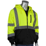 258946CP PIP Class 3 Full Zip Hi-Vis Black Bottom Hooded Sweatshirt 
