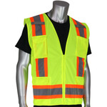 299857CP PIP ANSI Type R Class 2 Two-Tone Surveyors Vest w/ Solid Front & Mesh Back